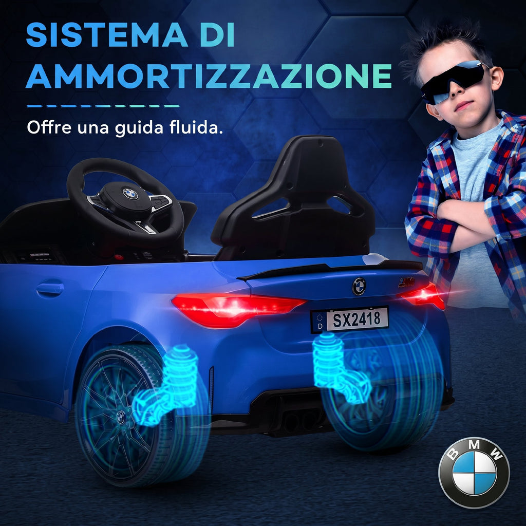 AIYAPLAY Licensed BMW M4 Electric Ride-On Toy Car for Kids with Remote Control, Horn and Headlights, 108x69.5x51 cm, Blue