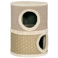PawHut Cat Scratching Tower with 2 Nests, Sisal Rope and Seaweed, Plush Edge, Khaki