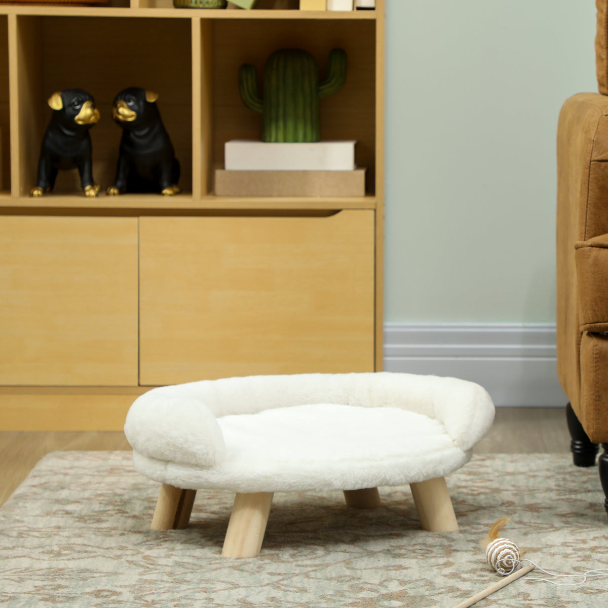PawHut Plush Dog and Cat Sofa Bed with Removable Backrest, 47x40x20 cm, Cream