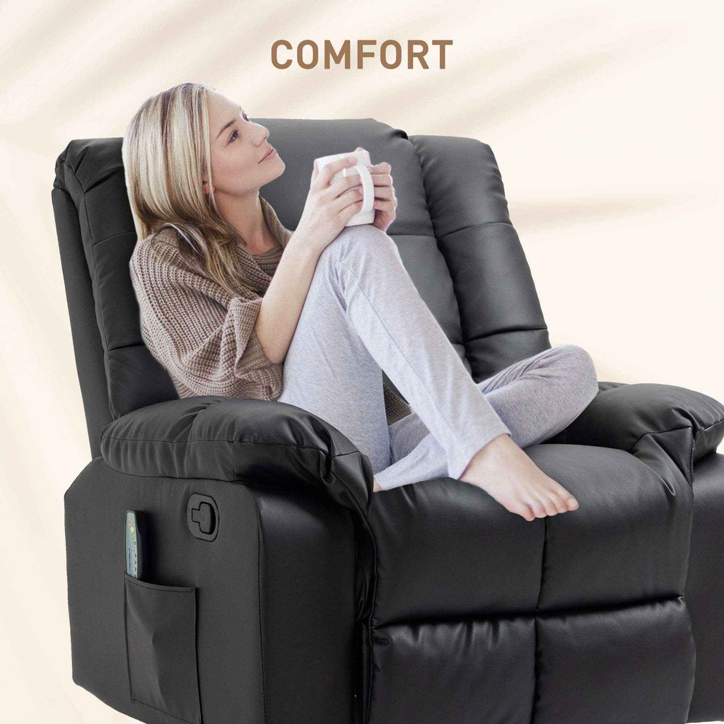 HOMCOM Relaxing Chair with 8 Massage Points and 165° Reclining in Faux Leather, Black