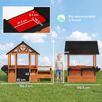 Wooden Playhouse, Indoor/Outdoor Playhouse for Children Ages 3-8 with Table and Benches, Brown