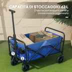 Outsunny 62L Folding Garden Cart with Adjustable Handle, Metal and Oxford Fabric, 76x48x86 cm, Blue