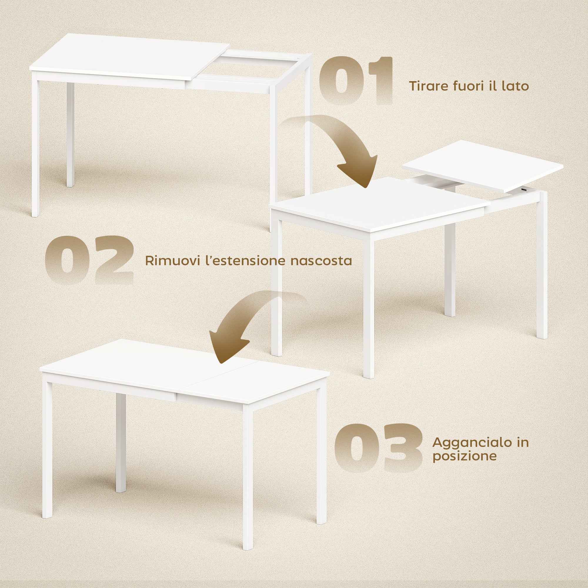 Space-Saving Rectangular Extendable Dining Table, 80-120cm, White