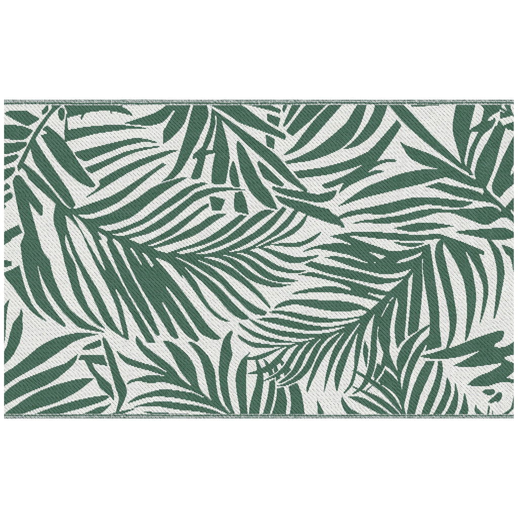 Reversible Outdoor Balcony and Terrace Rug with Leaf Pattern, 152x243 cm, Green and White