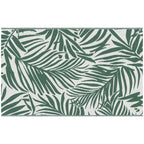 Reversible Outdoor Balcony and Terrace Rug with Leaf Pattern, 152x243 cm, Green and White