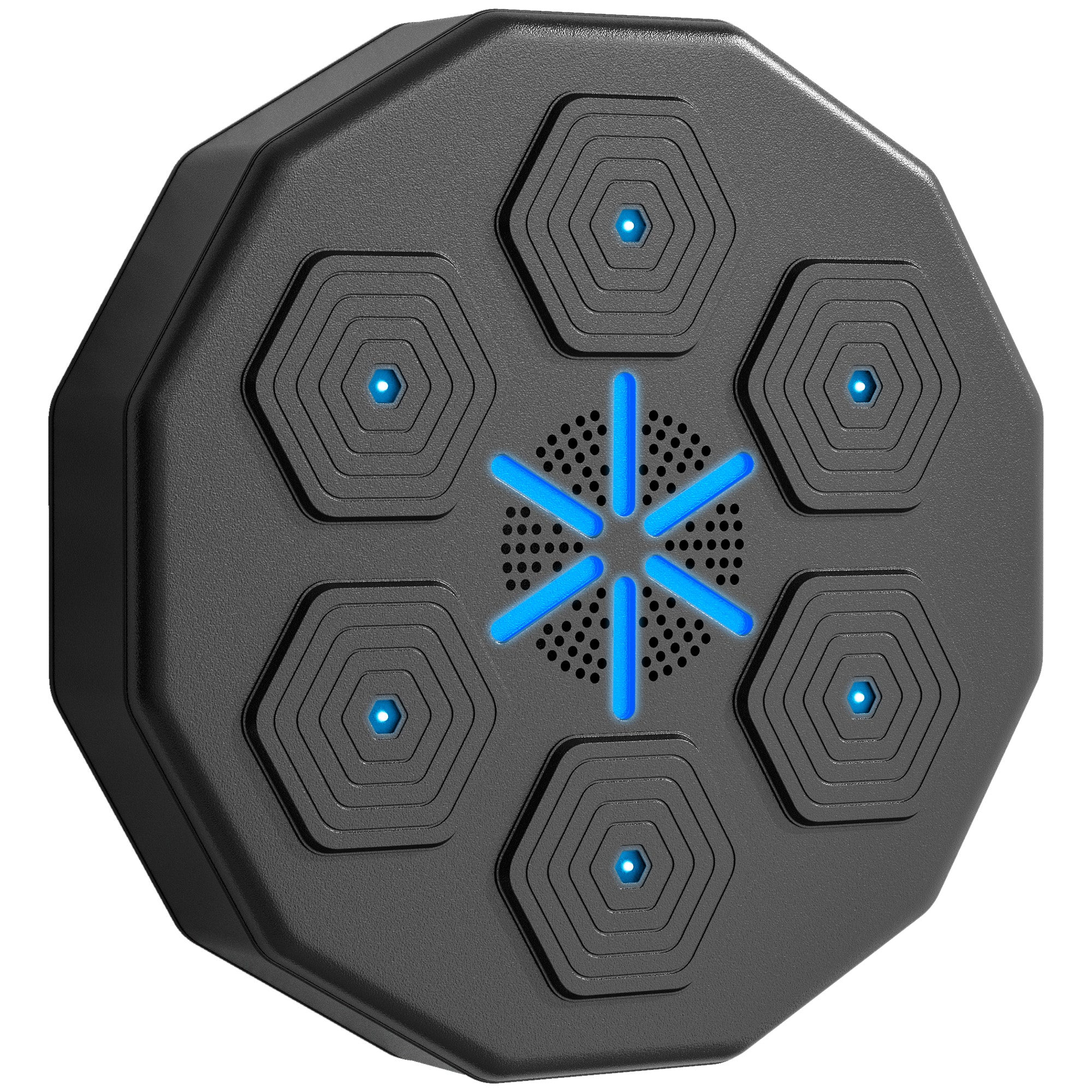 Wall-Mounted Musical Boxing Machine with Bluetooth Connection and Blue Lights, 40x40 cm, Black