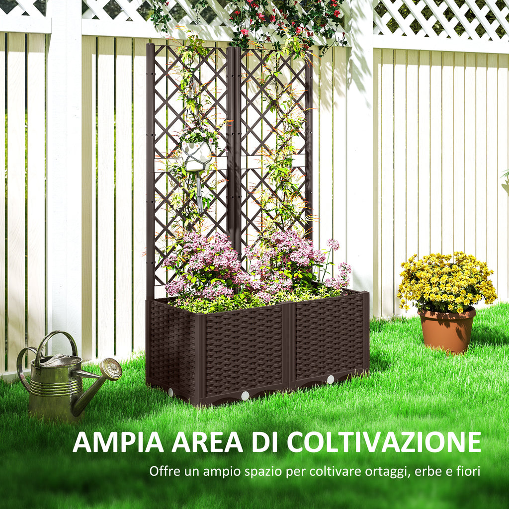 Raised Planter with Trellis for Climbing and 8 Drainage Holes in PP, 80x40x135 cm, Brown