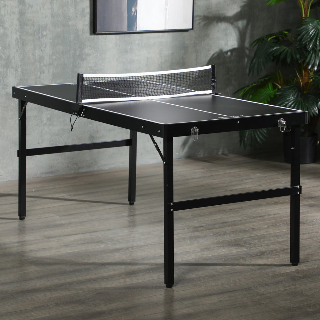 Folding Ping Pong Table with Carry Handle, Made of Aluminum and Wood, 152x76x72 cm, Black