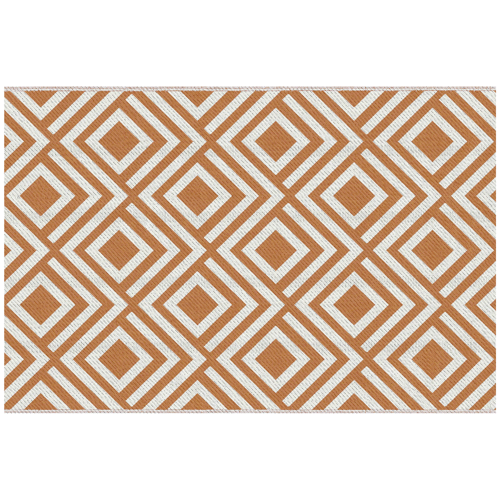 Outdoor Carpet for Balcony and Terrace Reversible with Geometric Pattern, 182x274 cm, Brown and White