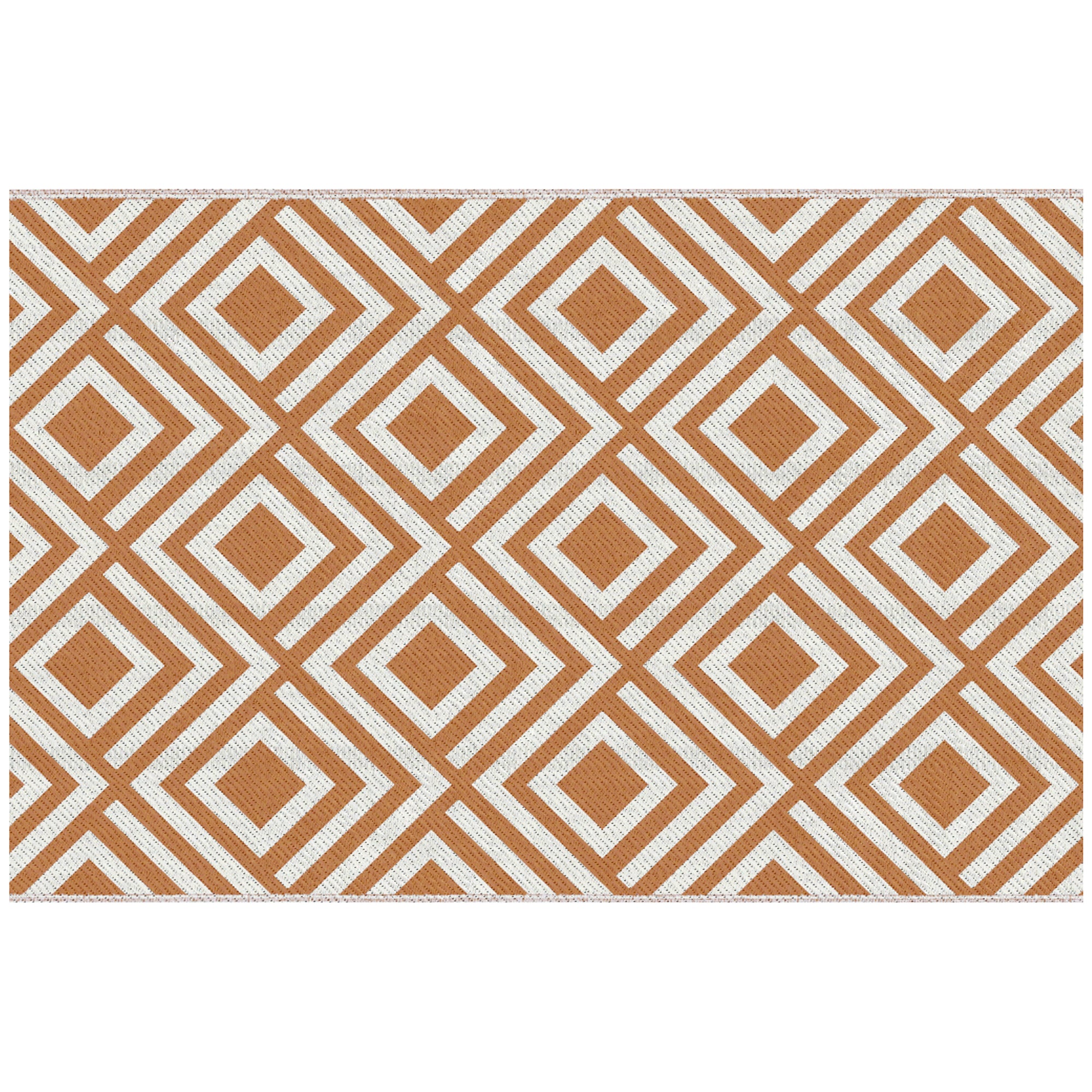 Outdoor Carpet for Balcony and Terrace Reversible with Geometric Pattern, 182x274 cm, Brown and White