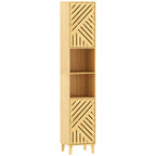 Bathroom Cabinet with 2 Cabinets and 2 Shelves with Adjustable Shelf, in Bamboo and Chipboard, 32x30x170 cm