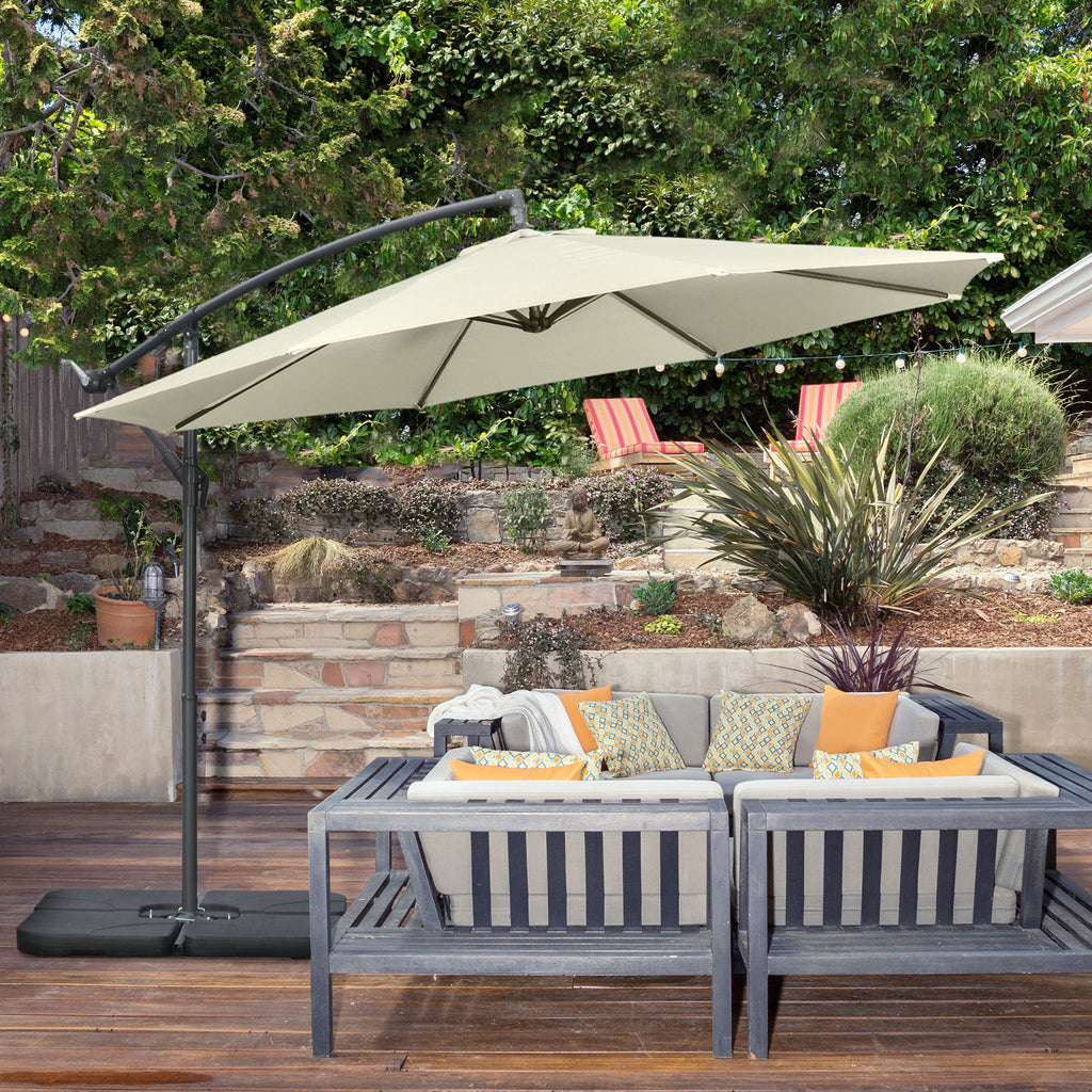 Decentralized Umbrella with 6 Ribs with Crank and Cross Base, in Metal and Polyester, Ø292x247 cm, Beige