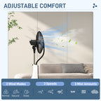 HOMCOM Nebulizer Fan with 3L Tank, 3 Modes and 3 Speeds, 44.5x38.5x120 cm, Black and White - Borgè