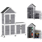Garden Shed and Outdoor Cabinet with Wooden Opening Roof, Locking Doors, Light Grey