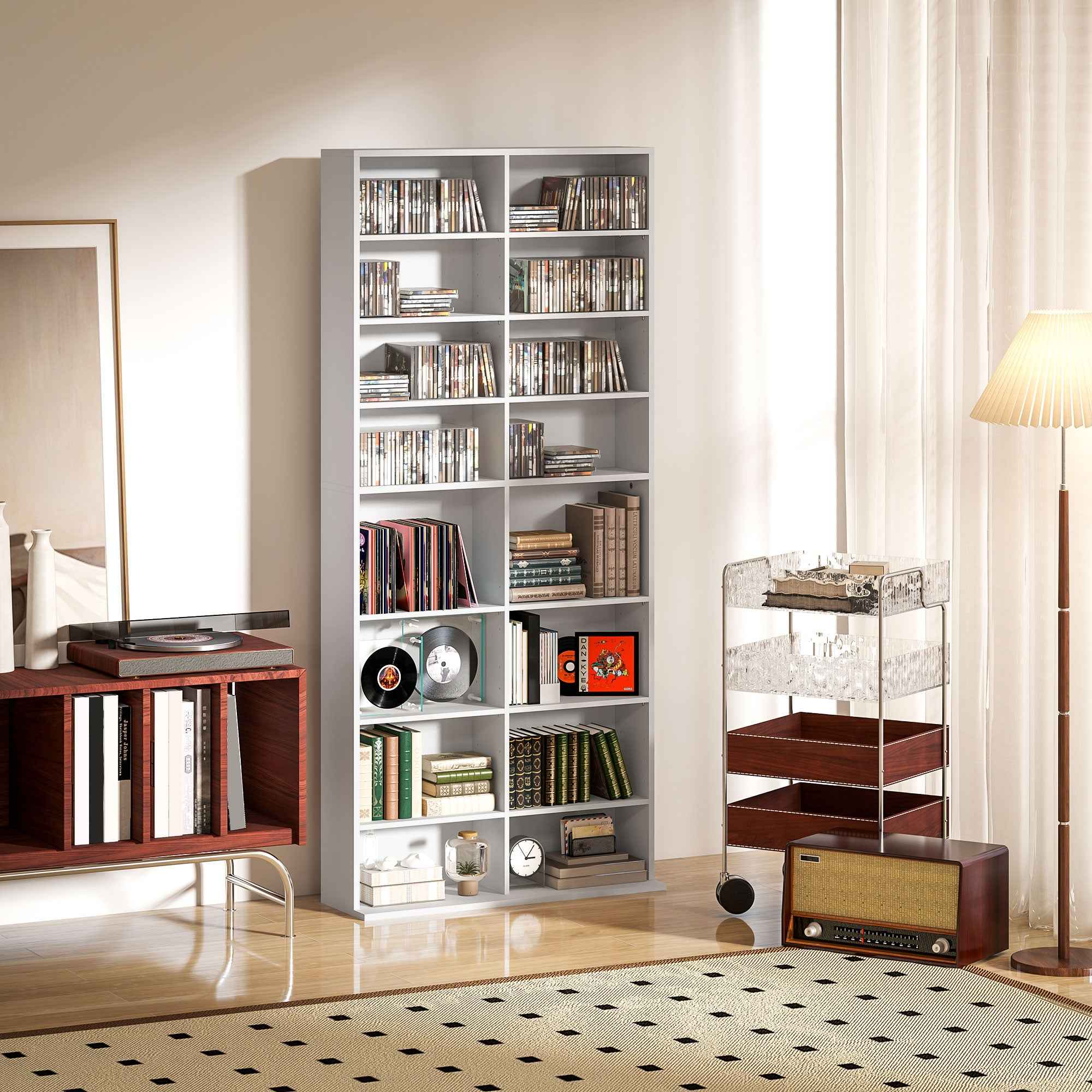 HOMCOM CD and DVD Shelves 18 Compartments Max. Capacity 640 CDs/360 DVDs 430 Blu-rays 78.5 x 24 x 175 cm White