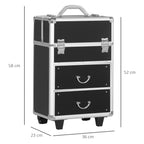 Professional Makeup Trolley Case, Lock with 2 Keys and Wheels, Black 36x23x52cm