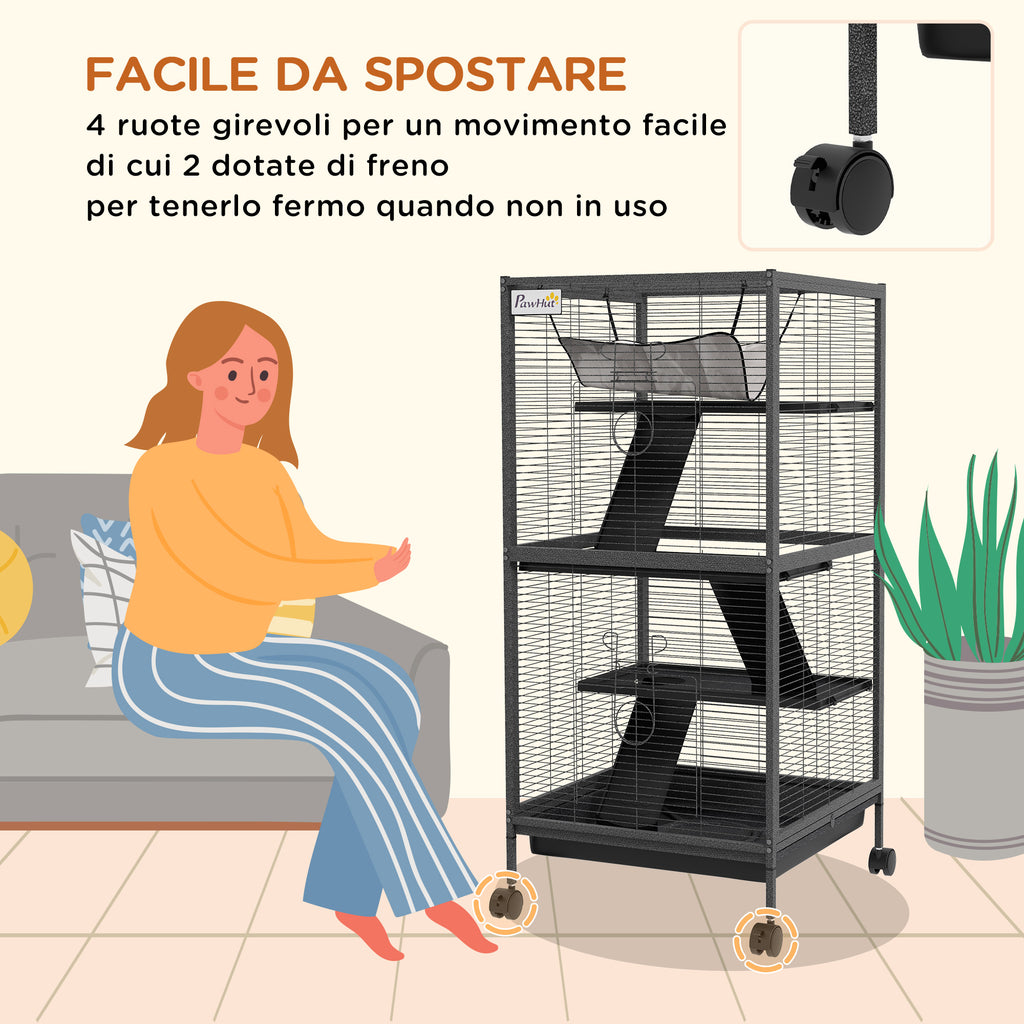 Steel Guinea Pig and Chinchilla Cage with 3 Levels, Wheels and Removable Tray, Grey
