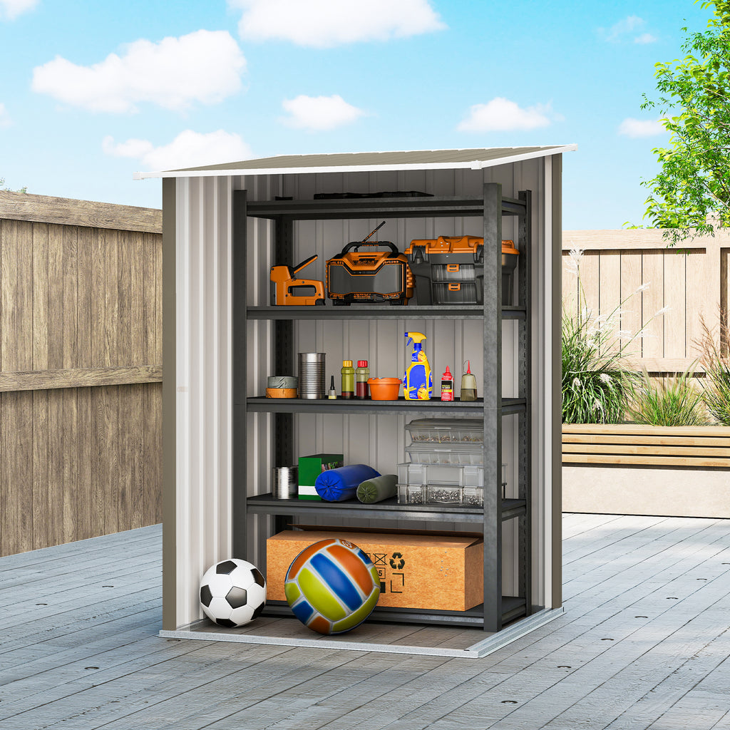 Outsunny Galvanized Steel Garden Shed with Door, 100x104x160 cm, Brown and White