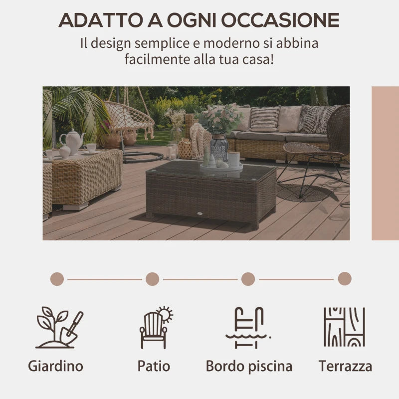 5mm Tempered Glass Rectangular Outdoor Rattan Garden Coffee Table 85 x 50 x 39 cm Brown - Borge' Group Limited
