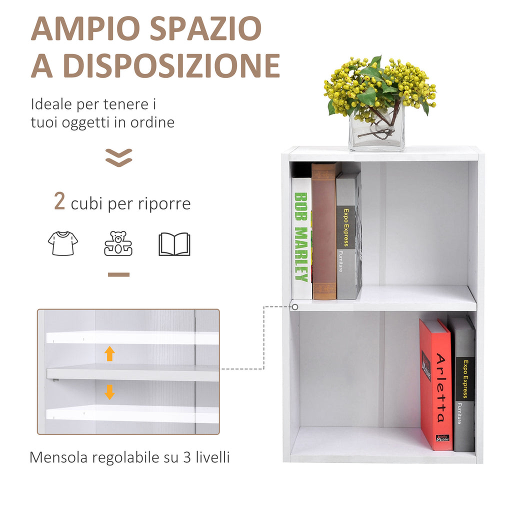 Low Wooden Bookcase, Multipurpose Cabinet Modern Design White with Adjustable Shelf 40x24x61cm