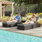 Outsunny Set of 2 Rattan Garden Loungers with Side Table and Adjustable Backrest, 184x60x22 cm, Dark Grey