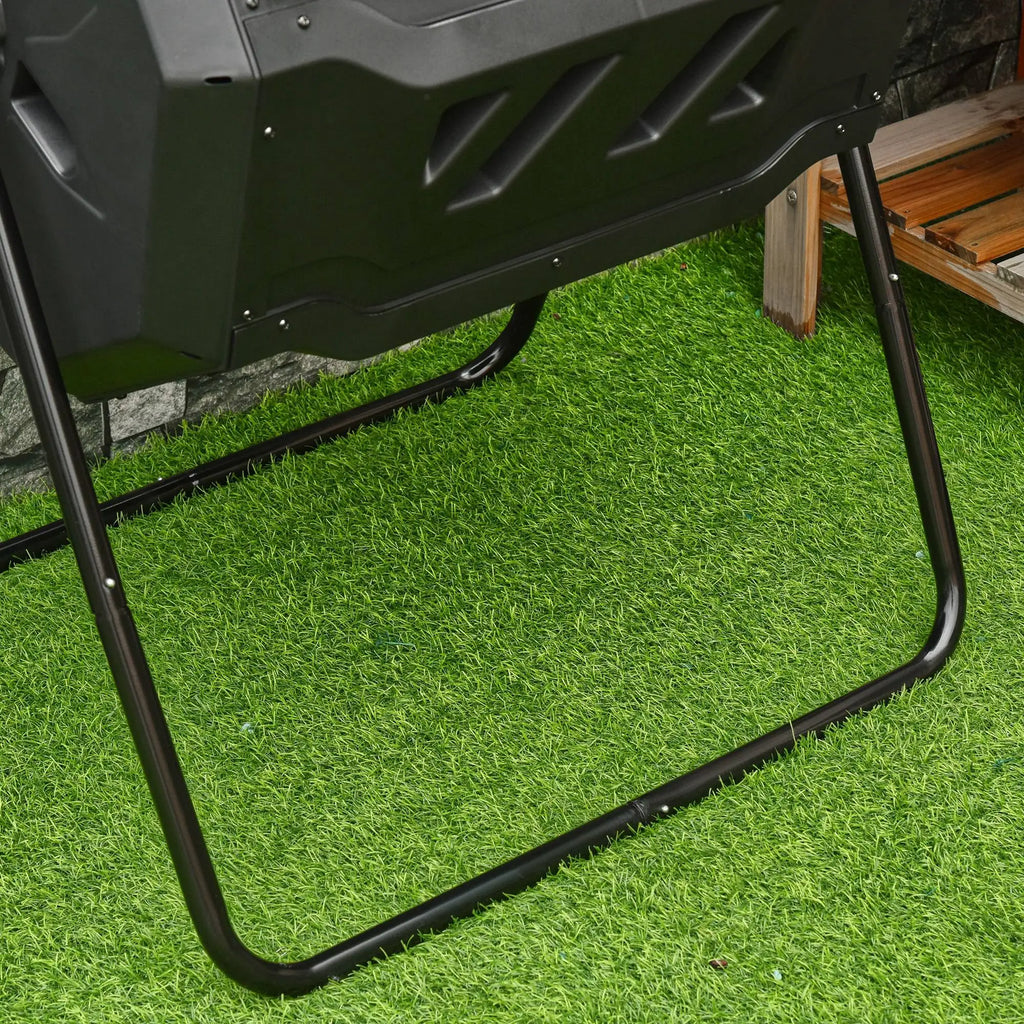 2-Section Rotating Garden Composter with 8 Air Vents, Home Composter in Steel and PP, 160 L, for Composting Organic Waste, 71x65x96 cm, Black - Borge' Group Limited