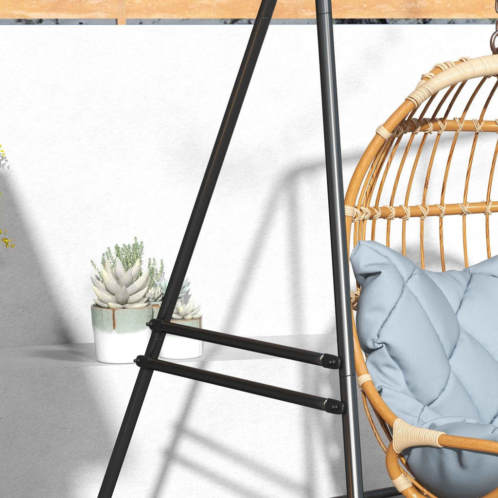 Outsunny Steel Hammock and Egg Chair Stand with A-Shaped Legs and Single and Double Hooks, 178 x 143 x 180 cm, Black