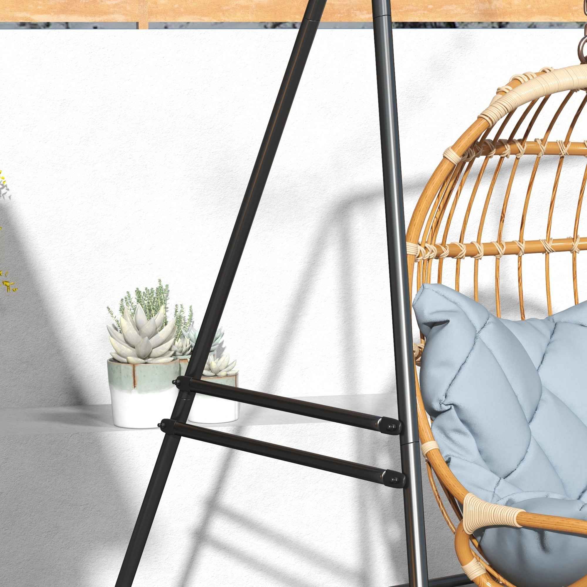 Outsunny Steel Hammock and Egg Chair Stand with A-Shaped Legs and Single and Double Hooks, 178 x 143 x 180 cm, Black