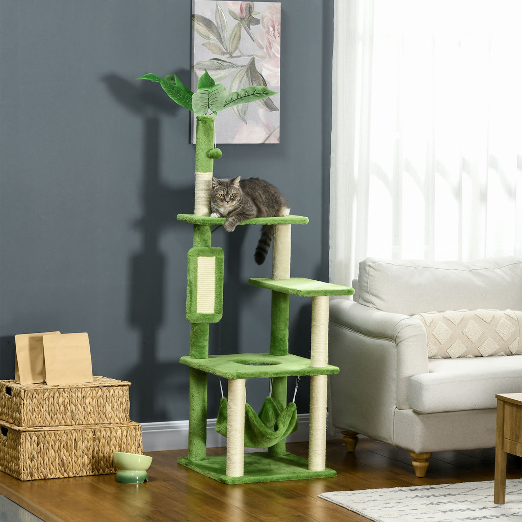 Cat Tree for cats with hammock, ball and Scratch Pole, 49x49x142cm, green - Borgè