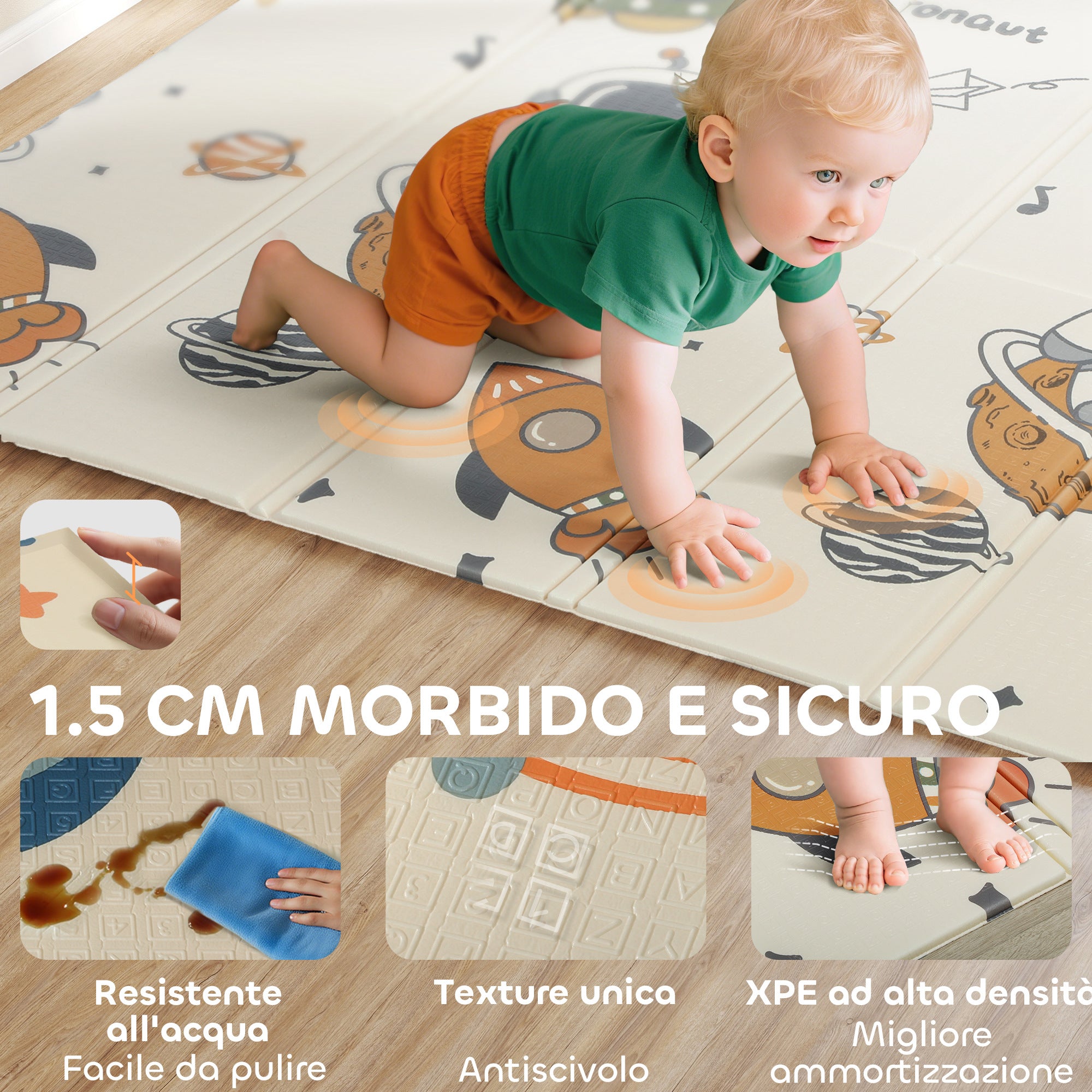 Space Themed Children's Rug for 0-6 Years Old with Waterproof Surface in Multi-Color XPE, 196x176x1.5 cm