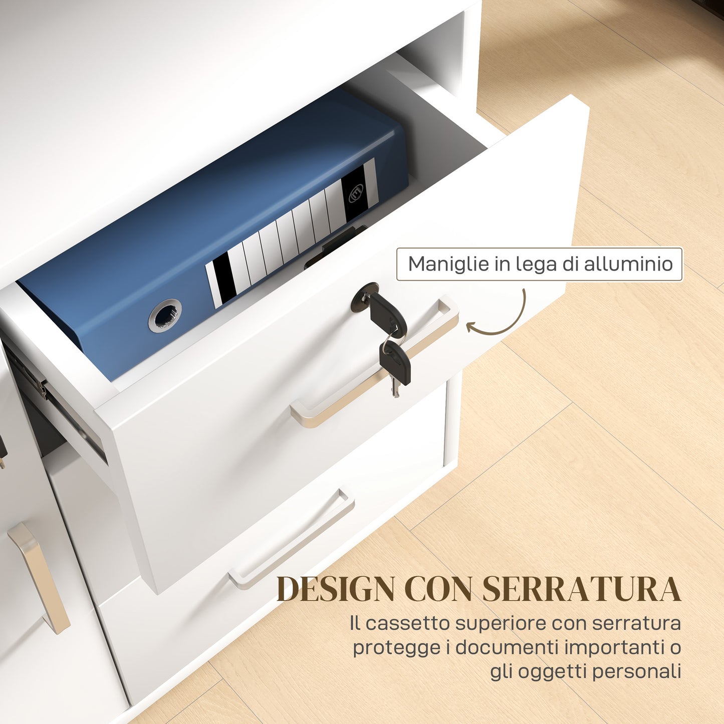 Office File Cabinet with 3 Drawers and Cabinet with 3 Adjustable Shelves, Wooden, 60x40x56 cm, White