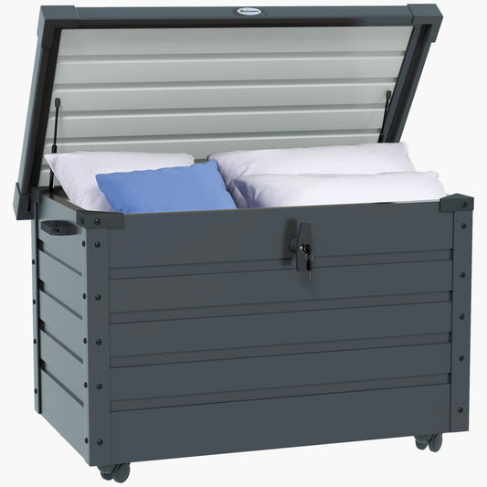 Outdoor Trunk 295L with Lock and 2 Handles, in Galvanized Steel, 120x62x66 cm, Dark Gray