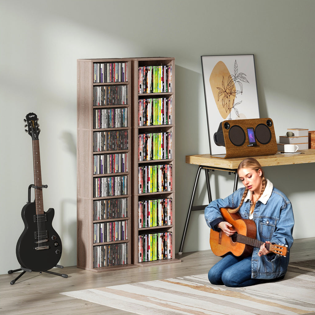 HOMCOM CD Storage Rack with 6 Adjustable Shelves, 260 CDs/120 DVDs Capacity, 33x24x140 cm, Wood Color