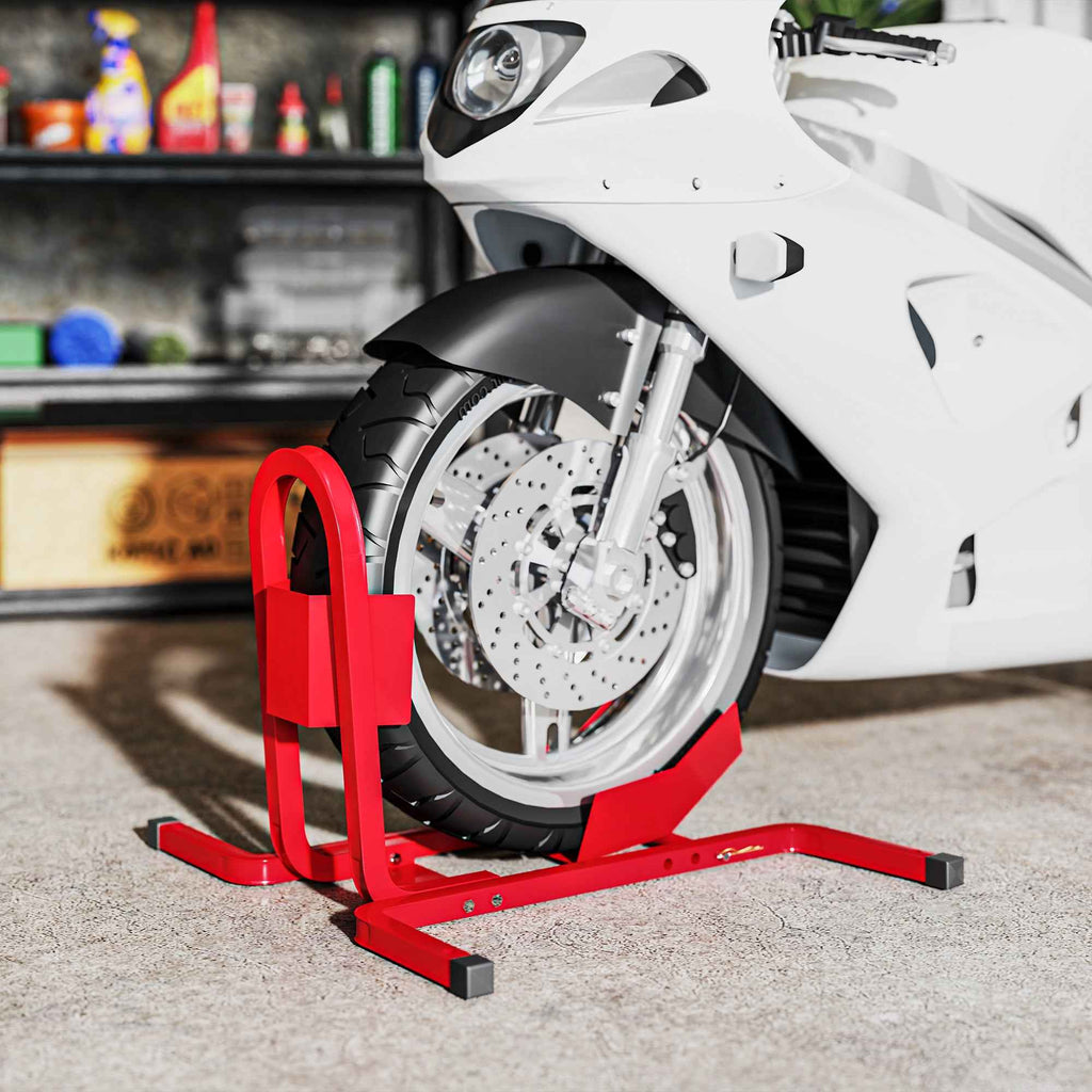 HOMCOM 3-Level Adjustable Motorcycle Wheel Chock, 250kg Max, Metal, 60x55x43cm, Red