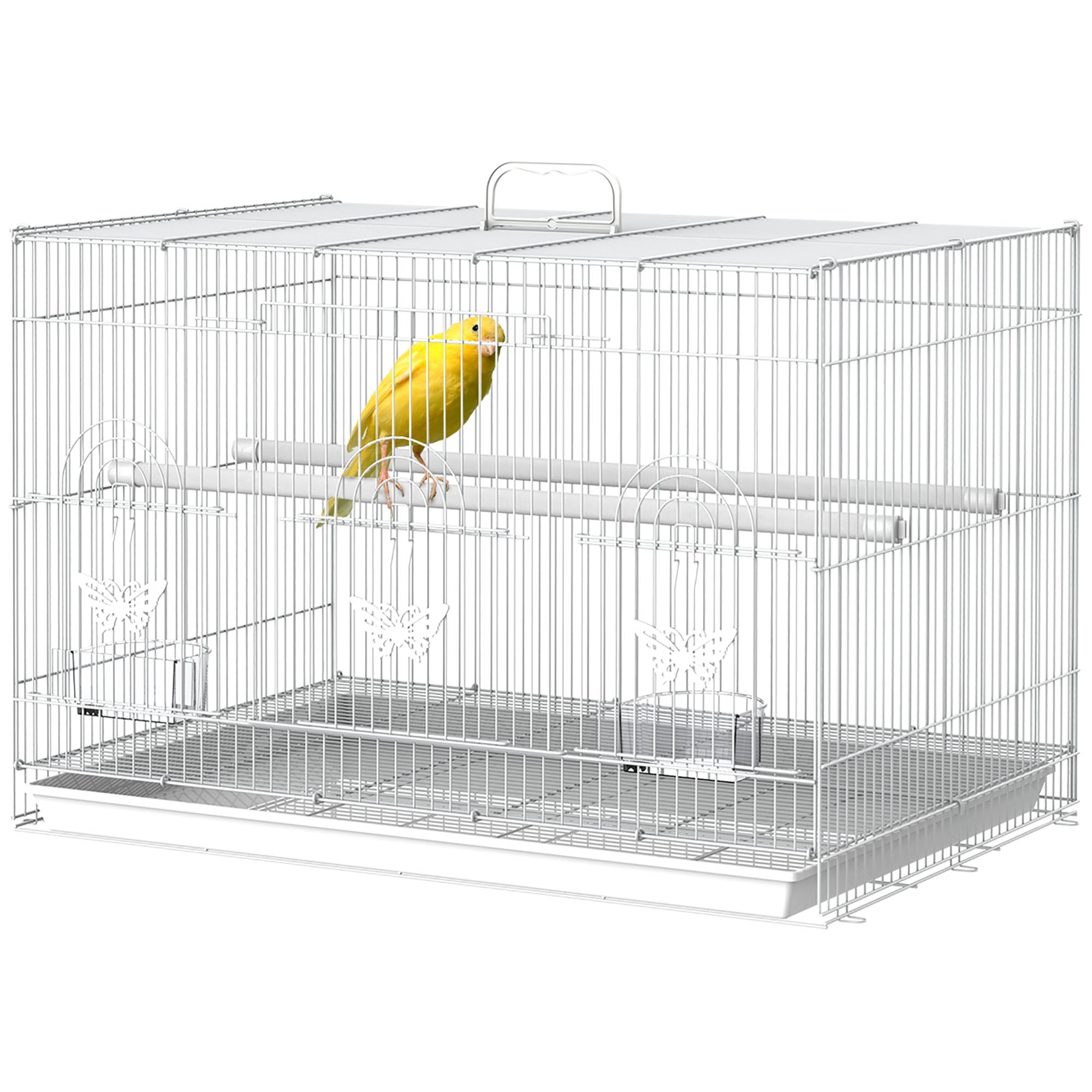 Metal Bird Cage with Perches, Food Bowls and Handle, 60x41x41cm