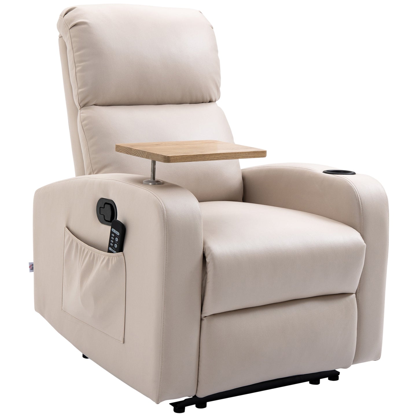 Massage Recliner Chair with Footrest and Remote Control, Microfiber, 77x93x105 cm, Beige