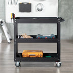 3-Tier Steel Tool Cart with High Edges and 4 Swivel Wheels, 83x35.3x76 cm, Black