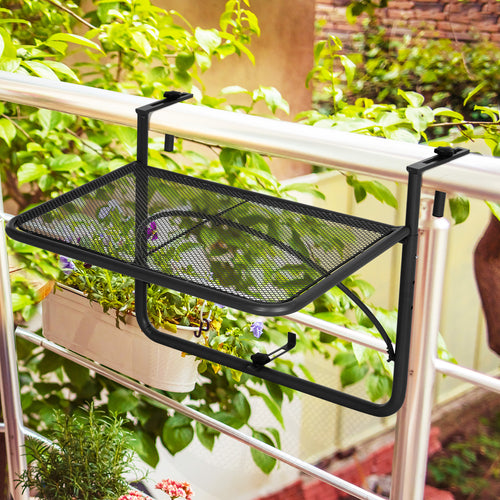 3-Tier Adjustable Height Railing Table with Hooks, Metal, 60x56.5x45 cm, Black