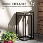 Plant Stand Table Set of 2 in Steel for Indoor and Outdoor Use, 25x25x58.5 cm and 31x31x65 cm, Black