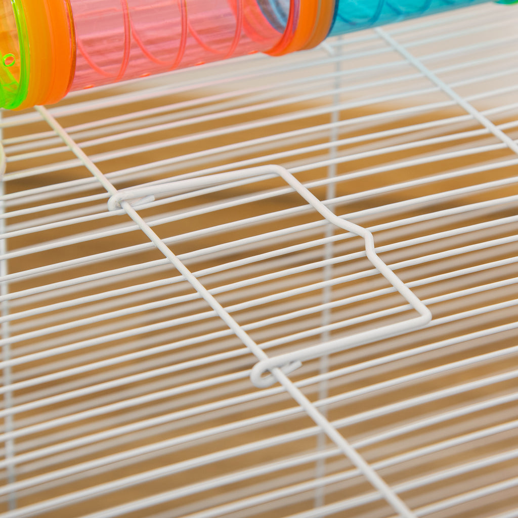 3-Tier Hamster Cage with Tubes, House, Water Tank and Wheel, 59x36x47 cm