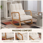 90°-130° Rocking Chair with Lumbar Cushion, Sherpa Fabric Upholstery, 64.5x82x89 cm, White and Wood Color