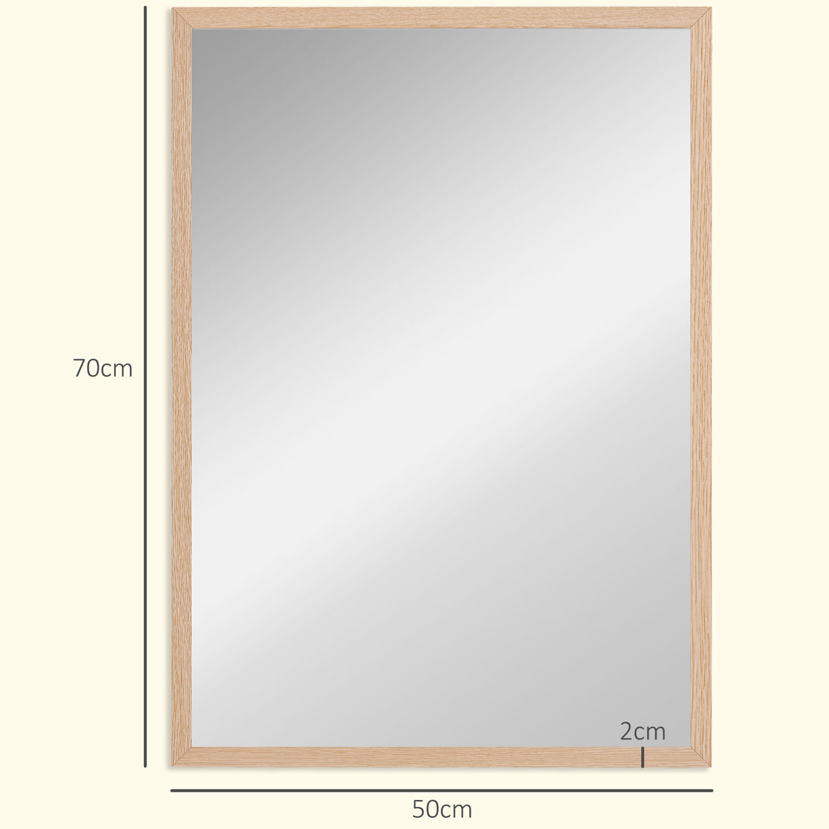 HOMCOM Rectangular Wall Mirror with Hooks, Glass and MDF Wall Mirror, 50x70 cm, Wood Color