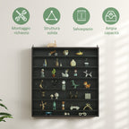 6-Tier Adjustable Wooden Notice Board with Glass Doors, 80x9.5x83 cm, Black