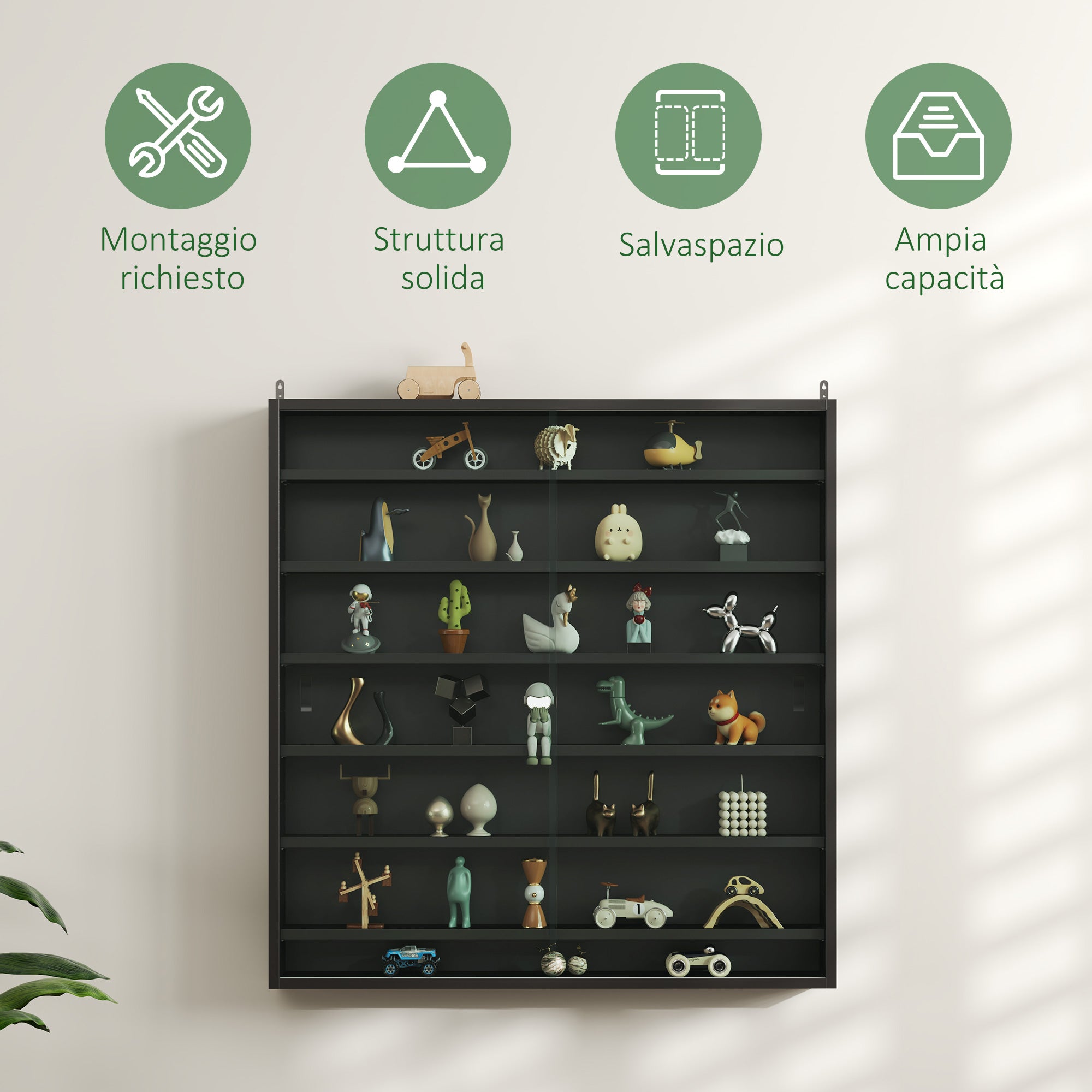 6-Tier Adjustable Wooden Notice Board with Glass Doors, 80x9.5x83 cm, Black