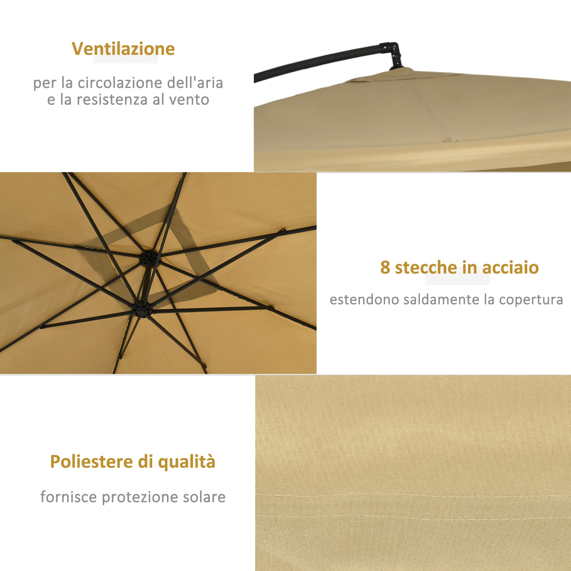Garden Umbrella with Tilting Arm with Crank Opening and Mosquito Net, 3x3 m, Beige