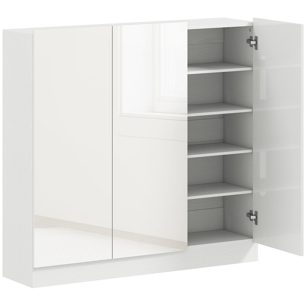 Slim Entryway Shoe Rack for 25-30 Pairs of Shoes with Soft-Close Doors, Glossy White