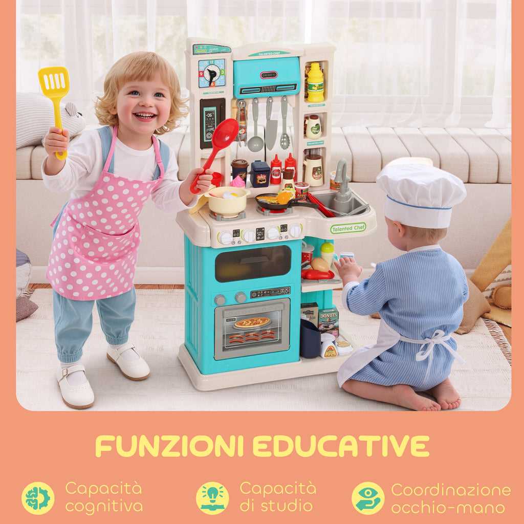 Toy Kitchen for Children 3-6 Years with 92 Accessories, in PP, PE and ABS, 44.5x24x79 cm, Green