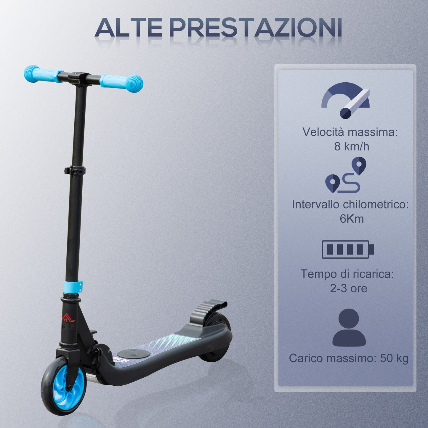 HOMCOM Folding Electric Scooter for Children 6+ Years with Adjustable Height, 71x36.5x75-80 cm, Black and Light Blue