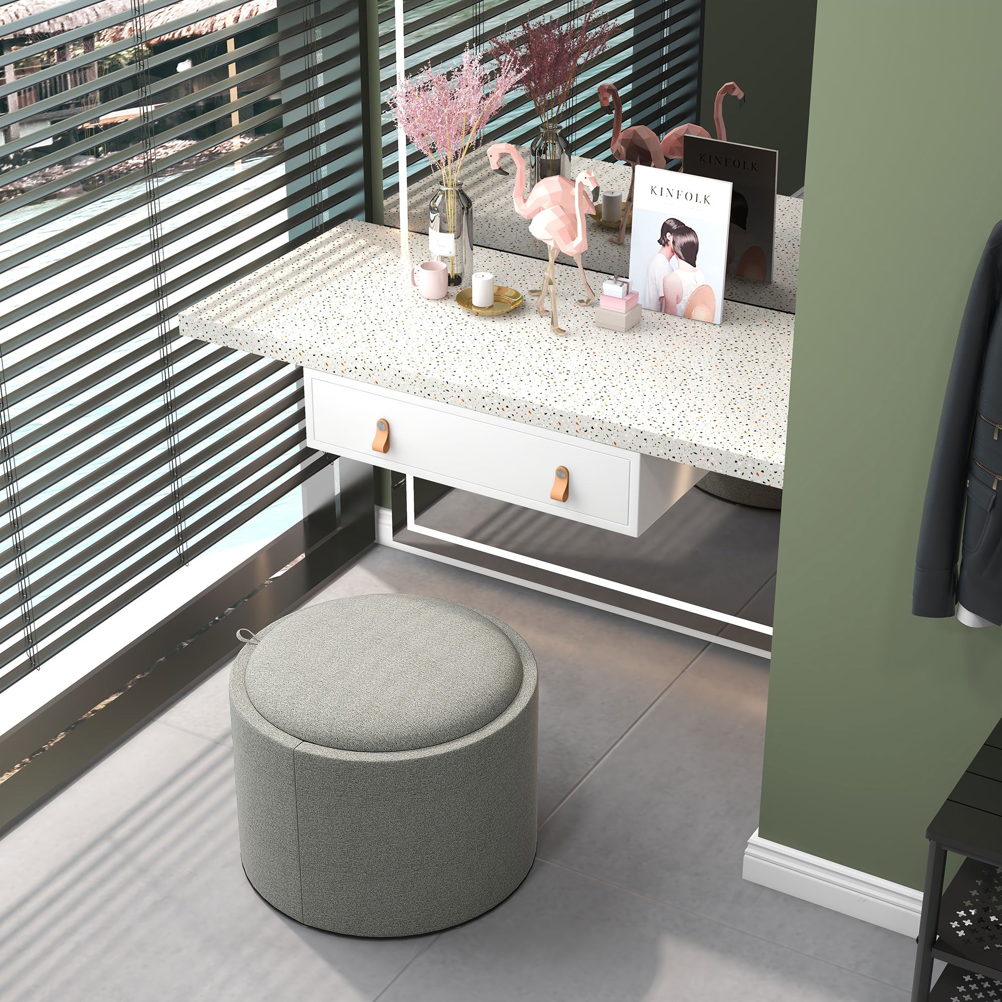 Homcom pouf 120 kg Max Linian effect container with limelight, in MDF, 56x56x42 cm, gray - Borgè