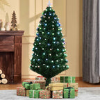 150cm Artificial Christmas Tree with 170 LED Lights and Fiber Optic Lights, Christmas Tree with Built-in Lights and 170 Branches and Foldable Metal Base, Green